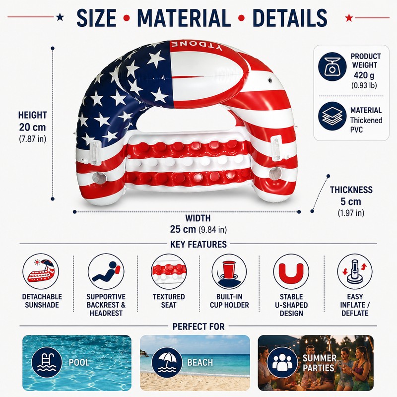 Inflatable Pool Float Chair with Detachable Sunshade – U-Shaped PVC