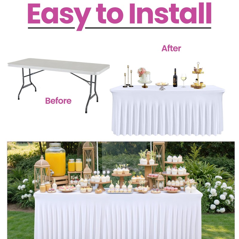 WedDecor White Table Cloth Skirt, 6ft x 2.5ft Pleated Rectangle