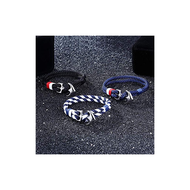 EXINOX Navy Blue Stainless Steel Anchor Bracelet for Men Women,