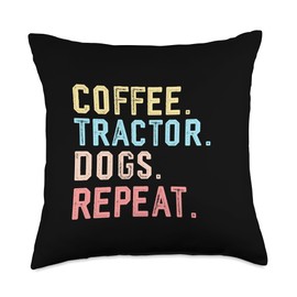 Coffee Dogs Tractor Farmer Funny Tractor Lover Coffee Throw Pillow