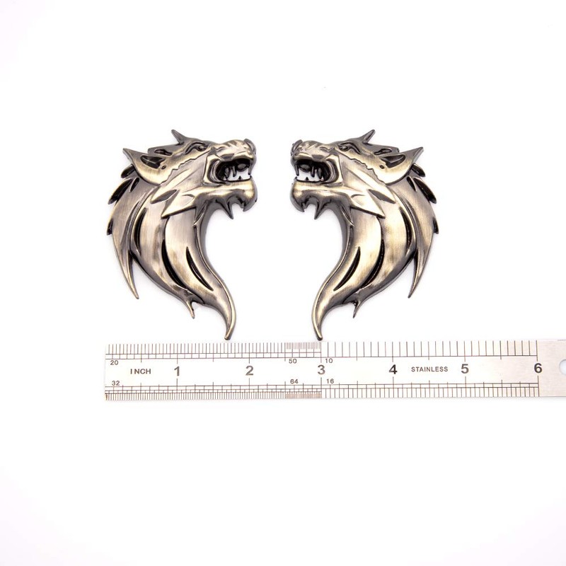 2pcs 3D Wolf Head Metal Emblem Car Motorcycles Side Fender