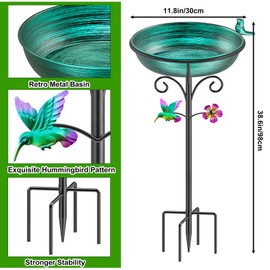 VeyFolzin.st 38.6in Bird Baths for Outdoors, Detachable Birdbaths for The Garden Clearance, Freestanding Bird Baths for Outdoors, Bird Bath Bowl Spa & Birdfeeder with Metal Stake Stand (Retro Green)