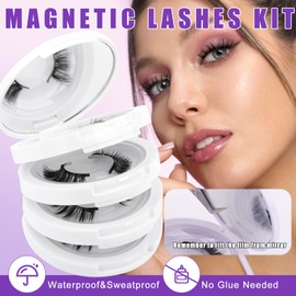 Magnetic Eyelashes with Applicator Natural Look: 4 Pairs, Reusable Magnetic Lashes, No Glue & Liner Needed, CX0125, KS02+XM1