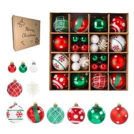 suzmei 42 Pcs Christmas Ball Ornaments, Hanging Baubles Balls Ornaments, Decoration Set, Delicate Xmas Theme Painting & Glittering Pendants Decorative Red-Green