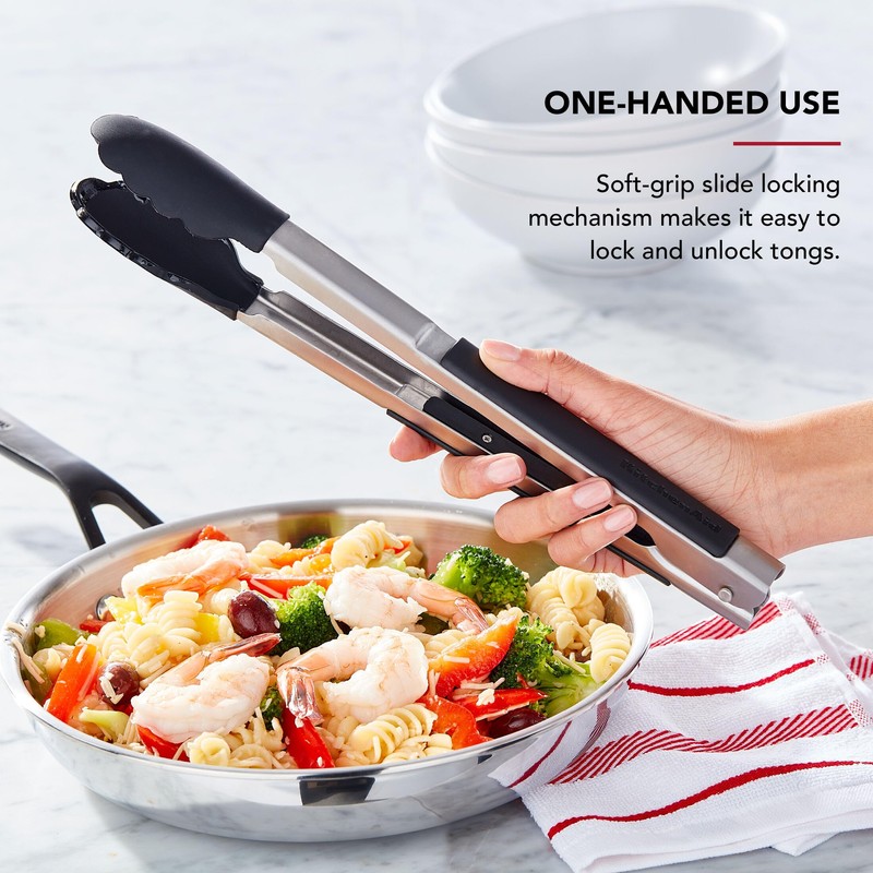KitchenAid Silicone Tipped Side Locking Tongs, Black, 12 Inch