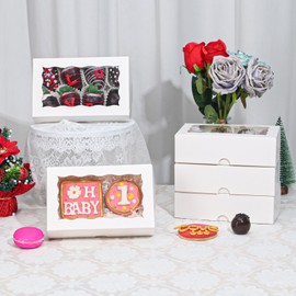 ROSPAKTEK 50pcs White 7x4.3x2 Inches Bakery Boxes for Cookies, Strawberries, Truffles & More; Perfect for Easter, Mother's Day, Christmas & Valentine's Day