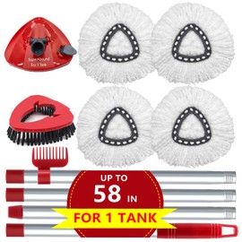 4 Pack Spin Mop Replacement Head Compatible with O Cedar EasyWring 1 Tank Microfiber, 30-58" Mop Handle, Upgraded Triangle Mop Base and Scrub Brush Combo Set (Grey)