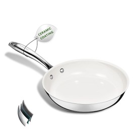 SAKAMOSH 8 Inch Nonstick Ceramic Frying Pan, Tri-Ply Stainless Steel Skillet with Stay-Cool Handle, PFAS/PFOA/PTFE Free, No Seasoning Required, High Heat & Induction Safe, Dishwasher/Oven Safe