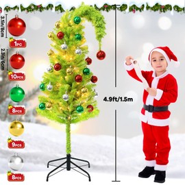 5FT 38PCS Artificial Christmas Tree Xmas Holiday Whimsical Pre-Lit Green Tree for Indoor & Outdoor Christmas Party Decor with 100 LED String Lights & 36 Balls for Home Office Bendable and Portable