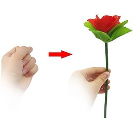 JIzian 5-Pack Collapsible Rose Magic Tricks - Instant Flower Appearance Illusion for Close-Up Magic Shows, Street Performances and Party Pranks | Flexible Alloy Petals (Crimson Red)