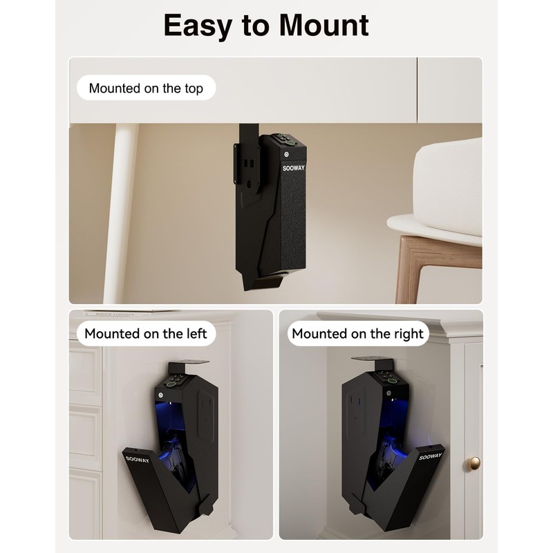 Gun Safe, Mounted Biometric Pistol Safe Drop Down Gun Lock
