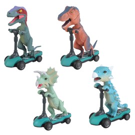 4 Pcs Dinosaur Toys, Dinosaur Toys For Boys, Mini Cartoon Scooter Toy, Rear Pull Mini Finger Scooter Boy Toy, Children'S Gift For Boys And Girls