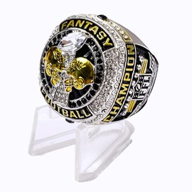 2023 Fantasy Football Ring | Heavy FFL Championship Ring | Gold Silver Tone Plated Award Trophy for Fantasy Football League Winner (size 9, ring and stand together)