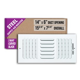 Fits 14x6 Duct Opening 3 Way Fixed Curved Blade Air Supply Diffuser by Handua | Register Vent Cover Grille for Sidewall and Ceiling | White | Outer Dimensions: 15.75" X 7.75"
