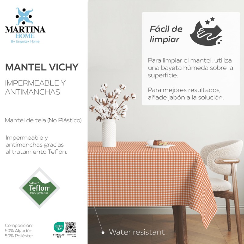 Martina Home Petit Vichy Orange 140 Round Tablecloth Teflon Confectioned
