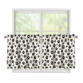 Jeiento Kitchen Tier Curtains Black Dog Paw Print Home Short Curtains Rod Pocket Small Half Window 2 Panels Farmhouse Window Curtains,24 Inch Length
