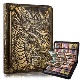 9 Pocket Card Binder, Premium Zip Trading Card Binder, 360 Double Sided Pocket PU Collection Binder, Dragon Design Collector Album, Card Folder for MTG, TCG, Sports Cards (cyan copper)
