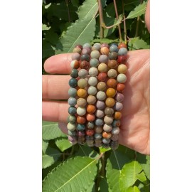 Crystal Wholesale Lot 6 Pcs Natural Polychrome Jasper 6mm 7.5” Crystal Stretch Bracelet