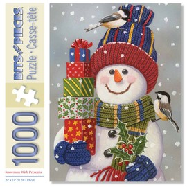Bits and Pieces – 1000 Piece Jigsaw Puzzle for Adults – Snowman with Presents - Snowman Christmas Jigsaw Puzzle - by Artist William Vanderdasson, Completed Puzzle Size: 20" x 27"