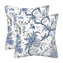 DILOXNSU Set of 2 Cushion Covers 50cm x 50cm Double-Sided Blue Birds Flower Velvet Modern Chinoiserie Decorative Square Pillow Cover for Sofa Livingroom Bed Cushions Cases