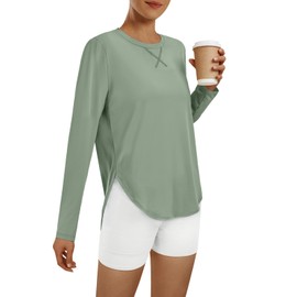 AUTOMET Long Sleeve Workout Tops for Women Athletic Rash Guard Shirts Running Yoga Gym Quick Dry Clothes Green M