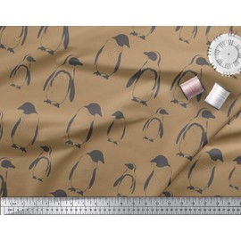 Soimoi Brown Velvet Fabric Stencil Penguin Ocean Print Fabric by Yard 58 Inch Wide