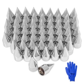 HQALTY 60Pcs Lug Nut Covers 33mm x 4 1/4" Spike Nut Covers ABS Chrome Plastic Screw On Pointed Nut Cover Caps for Semi Trucks