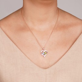 18K Rose Gold Heart Necklace, Birthstone Necklace Jewelry for Women with 2 Birthstones, Customized Gifts for Women Mom Wife Grandma Sister Friend, I Love You Always and Forever, Gold, Cubic Zirconia