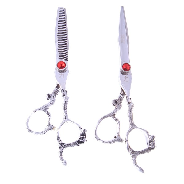 ShearsDirect 6.0 Inch Set Of 2 Dragon Handle Shears 440c Stainless, 8 Ounce