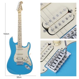 Bullfighter Electric Guitar for Music Lover Beginner 39 Inch Full Size Solid Body Electric Guitar Guitarra Beginner Kit ST SSH Series (Blue)