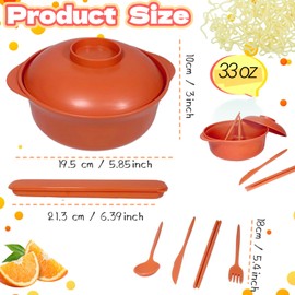 Microwave Ramen Bowl Ramen Noodle Cooker 33 oz Instant Noodle Bowls with Lid Handle Plastic Ramen Gift Set with Spoon Chopsticks Fork Containers for College Dorm Room Work Essentials (orange)