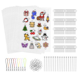 Sweelov 248 Piece Shrink Film Set, 20 Sheets A4 Shrink Films for Crafts with Key Ring, Split Ring, Lobster Clasp, Pearl Chain, Transparent Decorative Film for DIY Crafts