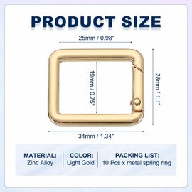 sourcing map Square Shaped Spring Snap Keychain Clip, 27mm Metal Trigger Keychain Hook Clip Key Hook Buckle for Purses Wallet Belts Hardware Bags, Light Gold Pack of 10