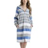 Aquarti Women's Terry Towelling Dressing Gown Striped with Hood, darkblue