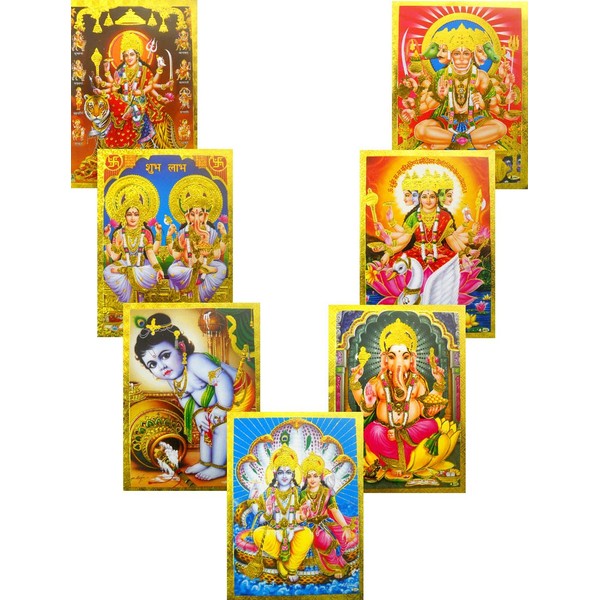 Wholesale Lot of 10 Hindu Gods and Goddess Golden Foil Posters : Size -5x7 Inches