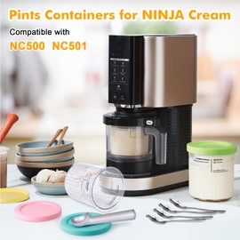 Kssvzz Creami Pint Containers Replacement for Ninja Creami Pints and Lids - 4 Pack 24oz Creamy Icecream Cups Compatible with Ninja NC500 & NC501 Series Deluxe 11-in-1 Ice Cream Maker, Dishwasher Safe