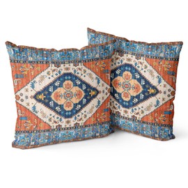 Snycler Boho Throw Pillow Covers 26x26 inch Set of 2 Bohemian Carpet Throw Pillows for Couch Blue&Red Decorative Pillow Cases Farmhouse Home Decor for Sofa Porch Patio Bed Room Outdoor