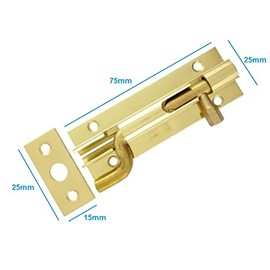 TERF® Door Bolt Polished Brass Barrel Slide Lock Necked Door Bolt 75mm [3''] Door Latch with Screws Ideal Door Locks for Internal and External Doors - 75mm, Gold