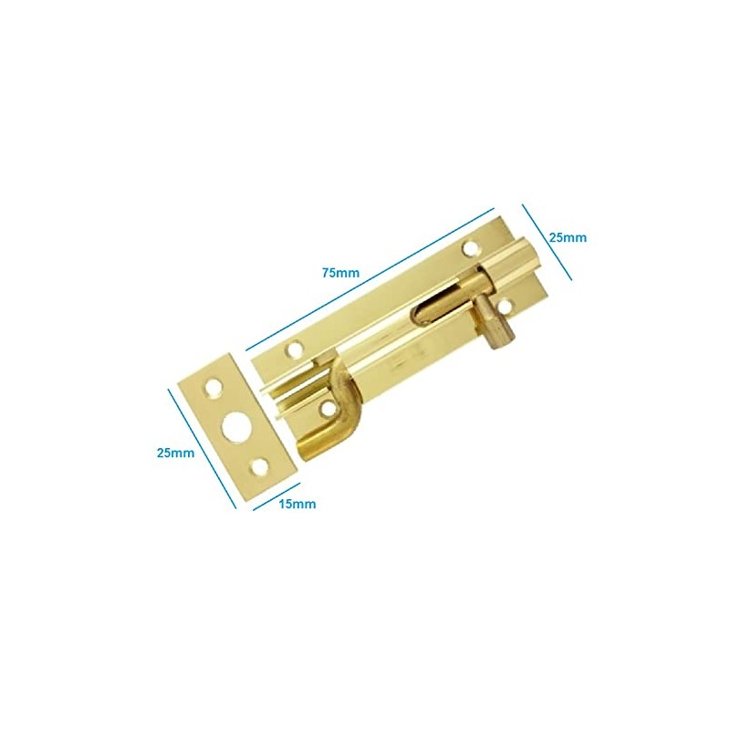 TERF® Door Bolt Polished Brass Barrel Slide Lock Necked Door