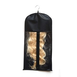 Colorfulwigs Hair Extension Storage Bag Non-woven Carrier Hair Extension Hanger Strong Holder Dust-proof Portable Suit with Transparent Zip Up Closure Lightweight Waterproof and Portable (Black)
