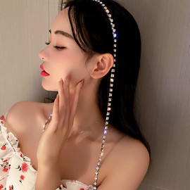Wiwpar Rhinestone Tassel Headband for Women Girls Sparkly Rhinestone Fake Earrings Hair Chain Hair Hoop Wedding Hair Band Bridal Party Hair Accessories (Style 3)