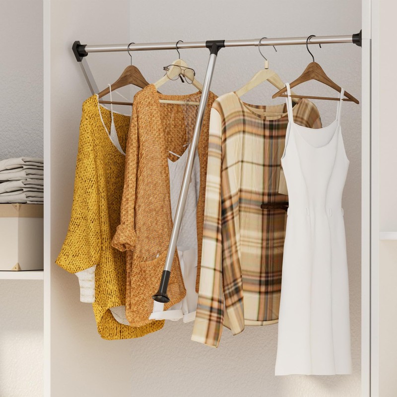 Tcatec Pull Down Closet Rod 23.62-32.67 Inch Adjustable Pull Down