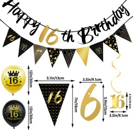 18Pcs Black Gold 90th Birthday Decorations for Him,Men,90th Birthday Banner Triangle Flag Bunting Black Gold Foil 90 Hanging Swirls,90th Birthday Balloons for Men Him Birthday Party Decoration Pack