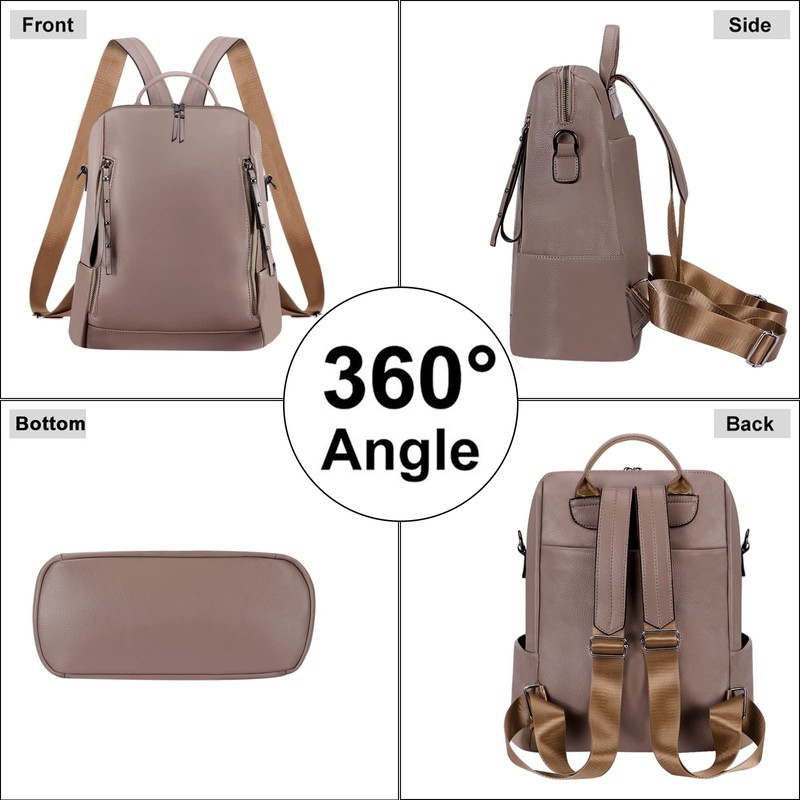 HAWEE Women's Backpack Soft PU Leather School Backpack Anti-Theft Daypack