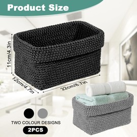 Set of 2 Braided Storage Baskets, Bathroom Stackable Storage Baskets, Small, Changing Table Organiser, Black, Grey, 22 x 12 x 11 cm, for Small Items, Cosmetics