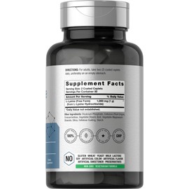 Horbäach L-Lysine 1000mg | 100 Coated Caplets | Free Form Dietary Supplement | Essential Amino Acid | Vegetarian, Non-GMO, and Gluten Free Formula