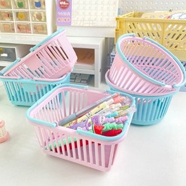 Mini handle cute plastic basket plastic square basket Square Basket Pink Round 3ea