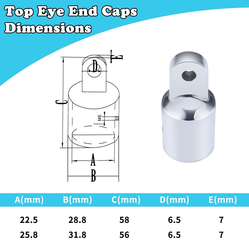 316 Stainless Steel Bimini Top Eye End Caps – Marine-Grade