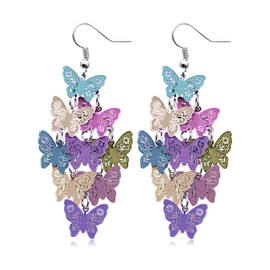 Butterfly Earrings Dangle for Women Long Tassel Earrings Purple Blue Butterfly Earrings for Women Butterfly Gifts for Women (Colorful)
