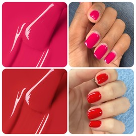 HEMA-Free Gel Polish Kit - 2Pcs 18 ML Red & Hot Pink Gel Nail Polish Set with Chrome Nail Powder for French Tip Manicure Salon DIY at Home, U V Light Cure